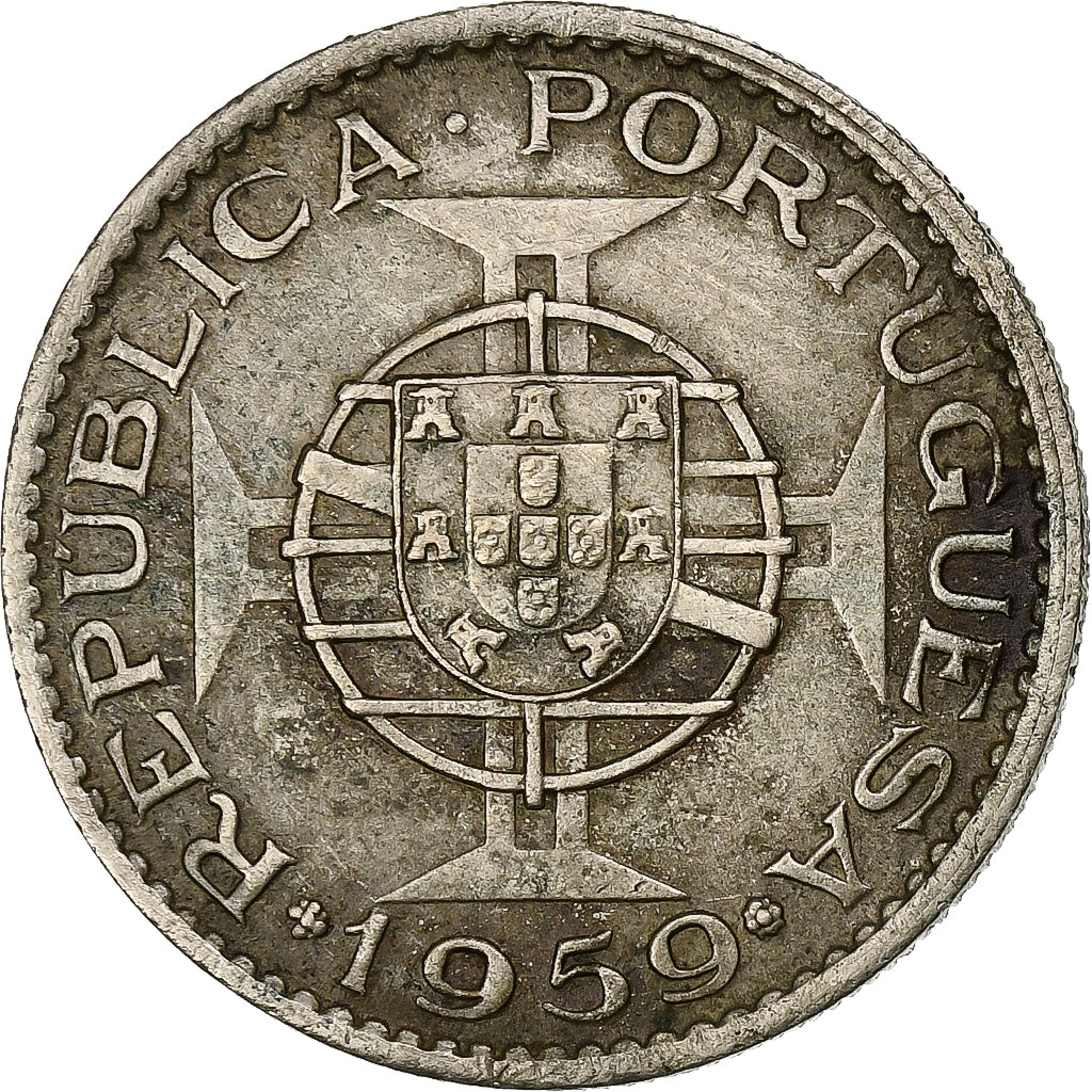INDIA-PORTUGUESE, 3 Escudos, 1959, Copper-nickel, EF(40-45), KM:34