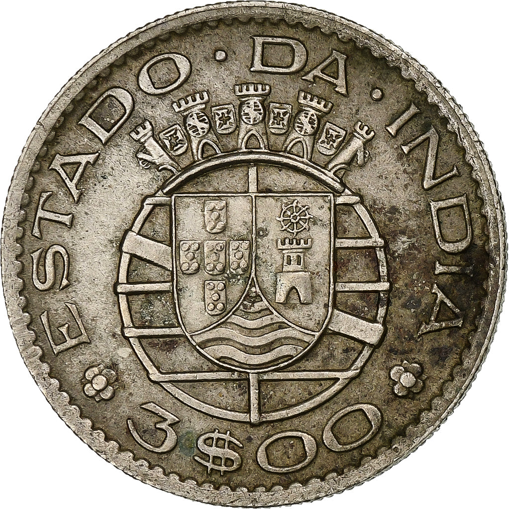 INDIA-PORTUGUESE, 3 Escudos, 1959, Copper-nickel, EF(40-45), KM:34