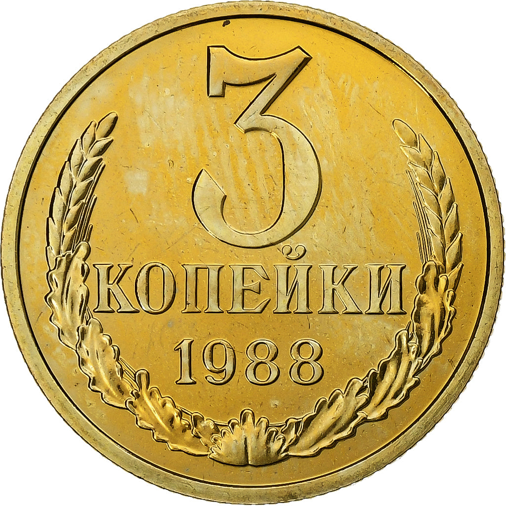 Russie, 3 Kopeks, 1988, Saint-Pétersbourg, Bronze-Aluminium, SPL, KM:128a