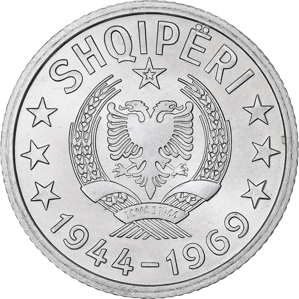 Albanie, 5 Qindarka, 1969, Rome, Aluminium, SUP+, KM:44