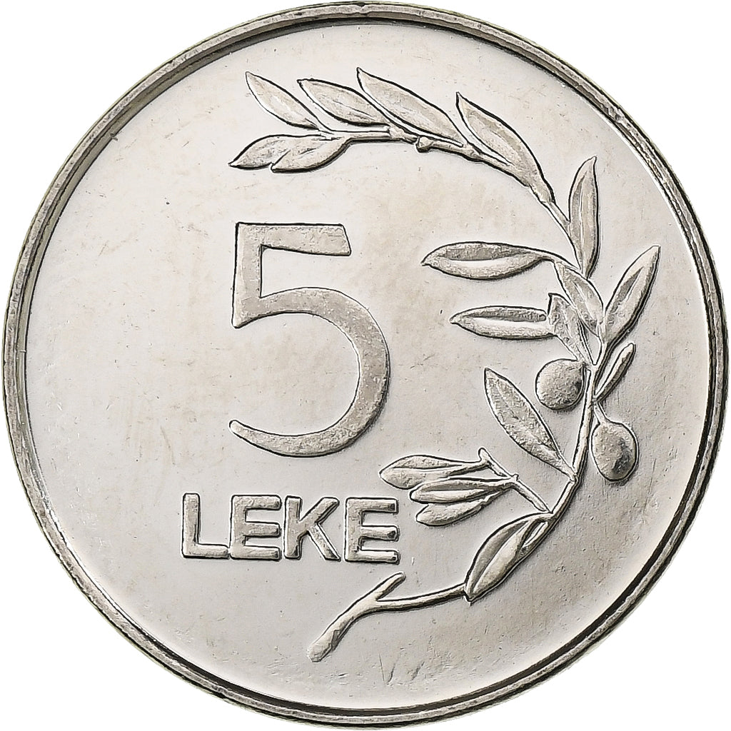 Albania, 5 Lekë, 1995, Rome, Nickel plated steel, AU(55-58), KM:76