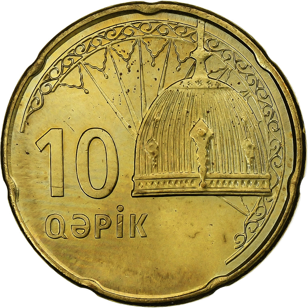 Aserbaidschan, 10 Qapik, 2006, Brass plated steel, VZ, KM:42