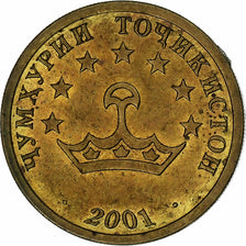 Tagikistan, 25 Drams, 2001, St. Petersburg, Acciaio ricoperto in ottone, BB+