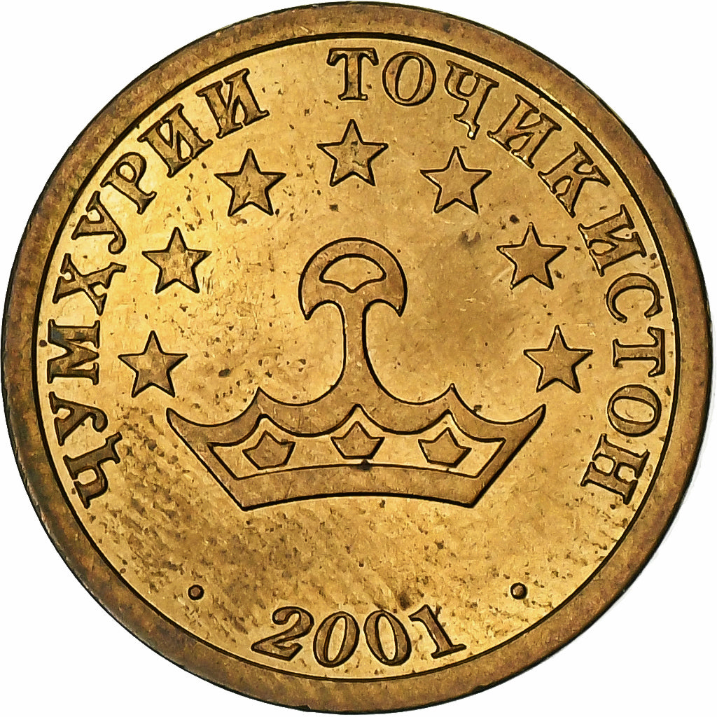 Tajiquistão, 10 Drams, 2001, St. Petersburg, Aço Revestido a Latão