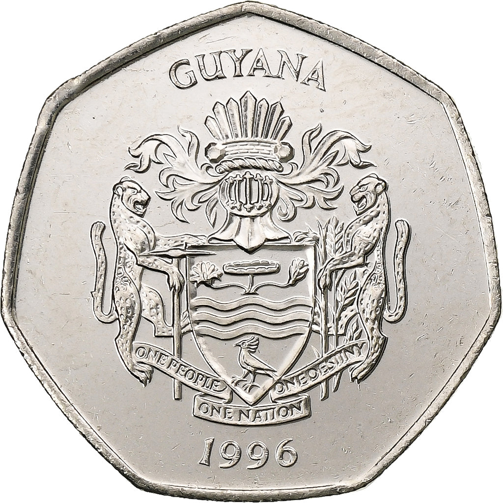 Guyana, 10 Dollars, 1996, Royal Mint, Nickel plated steel, AU(50-53), KM:52