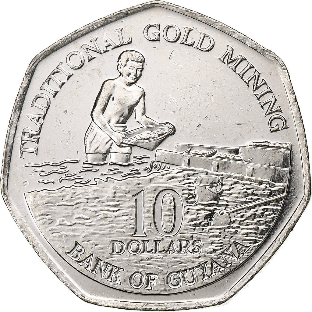 Guyana, 10 Dollars, 1996, Royal Mint, Nickel plated steel, AU(50-53), KM:52