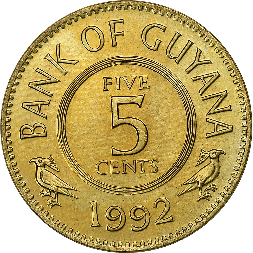 Guyana, 5 Cents, 1992, Nichel-ottone, SPL, KM:32