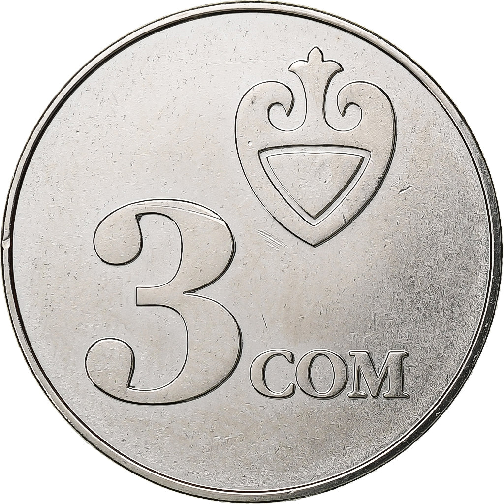 KYRGYZSTAN, 3 Som, 2008, Nickel plated steel, MS(63), KM:15