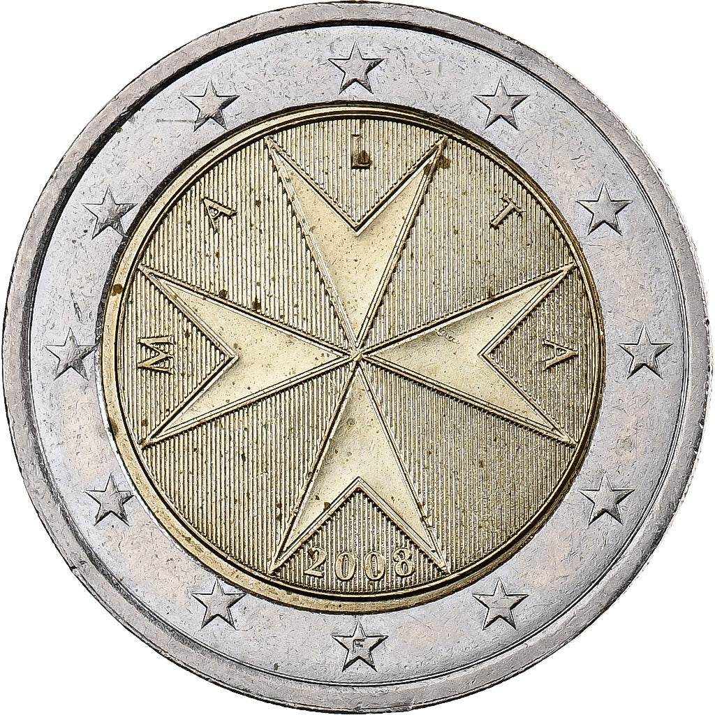 Malta, 2 Euro, 2008, Paris, Bimetálico, MBC+, KM:132