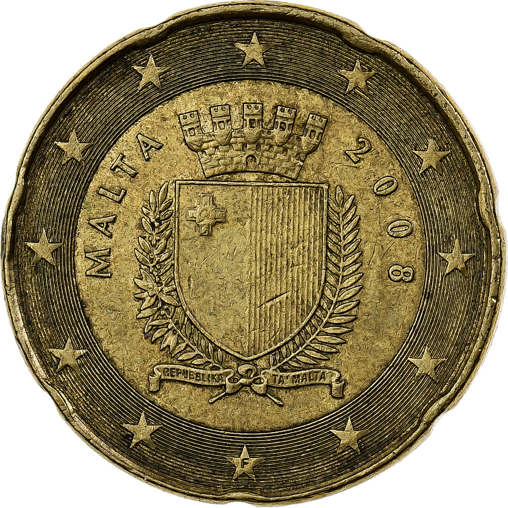 Malta, 20 Euro Cent, 2008, Nordic gold, BB, KM:129