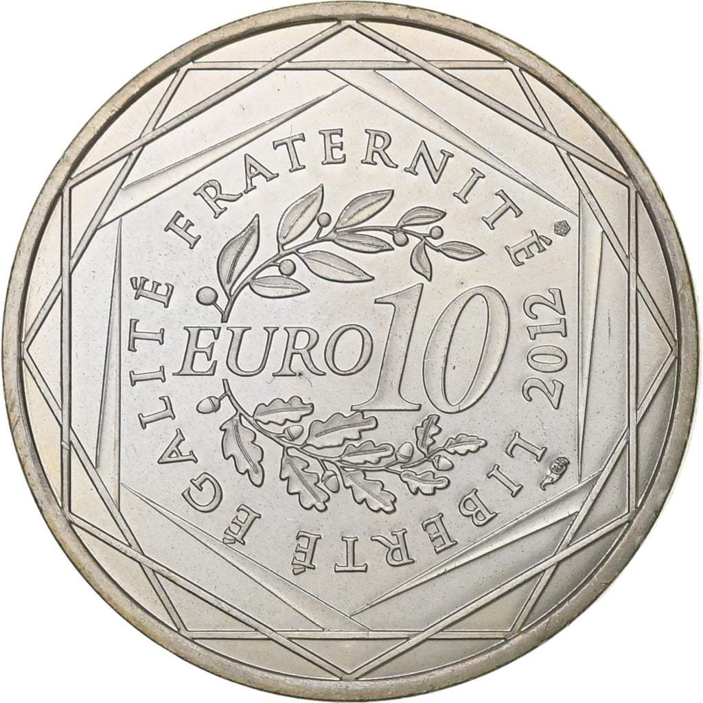 França, 10 Euro, 2012, Paris, Prata, AU(55-58), KM:1876