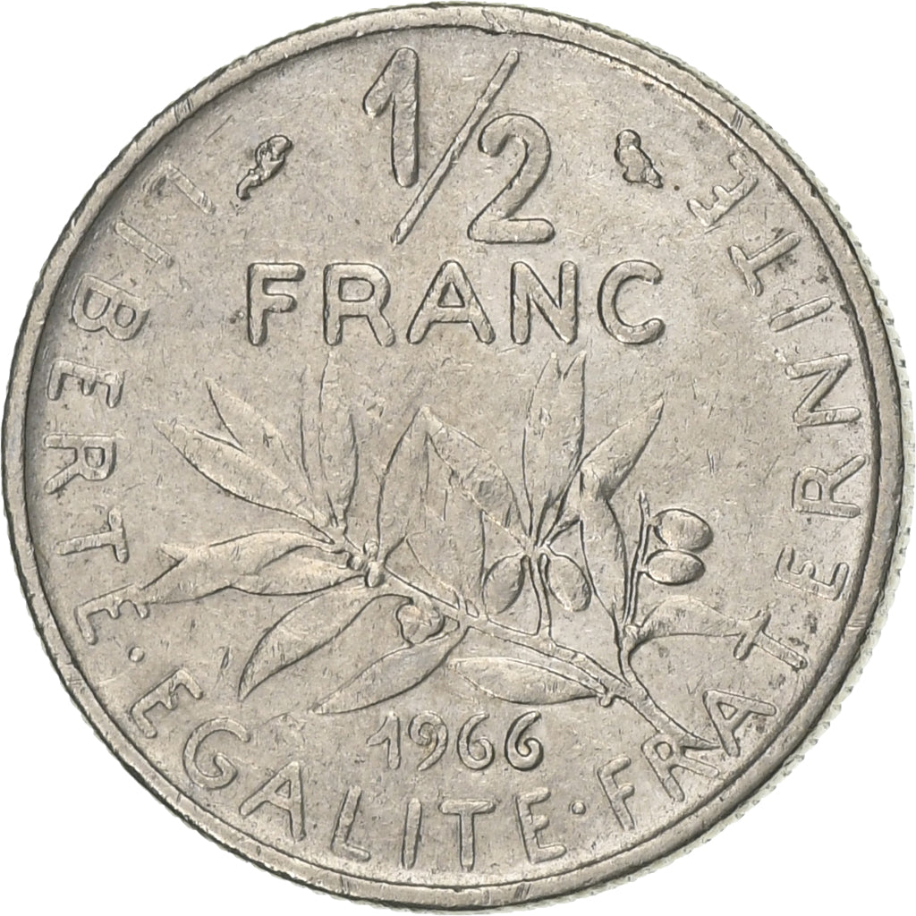 France, 1/2 Franc, Semeuse, 1966, Paris, Nickel, AU(50-53), Gadoury:429