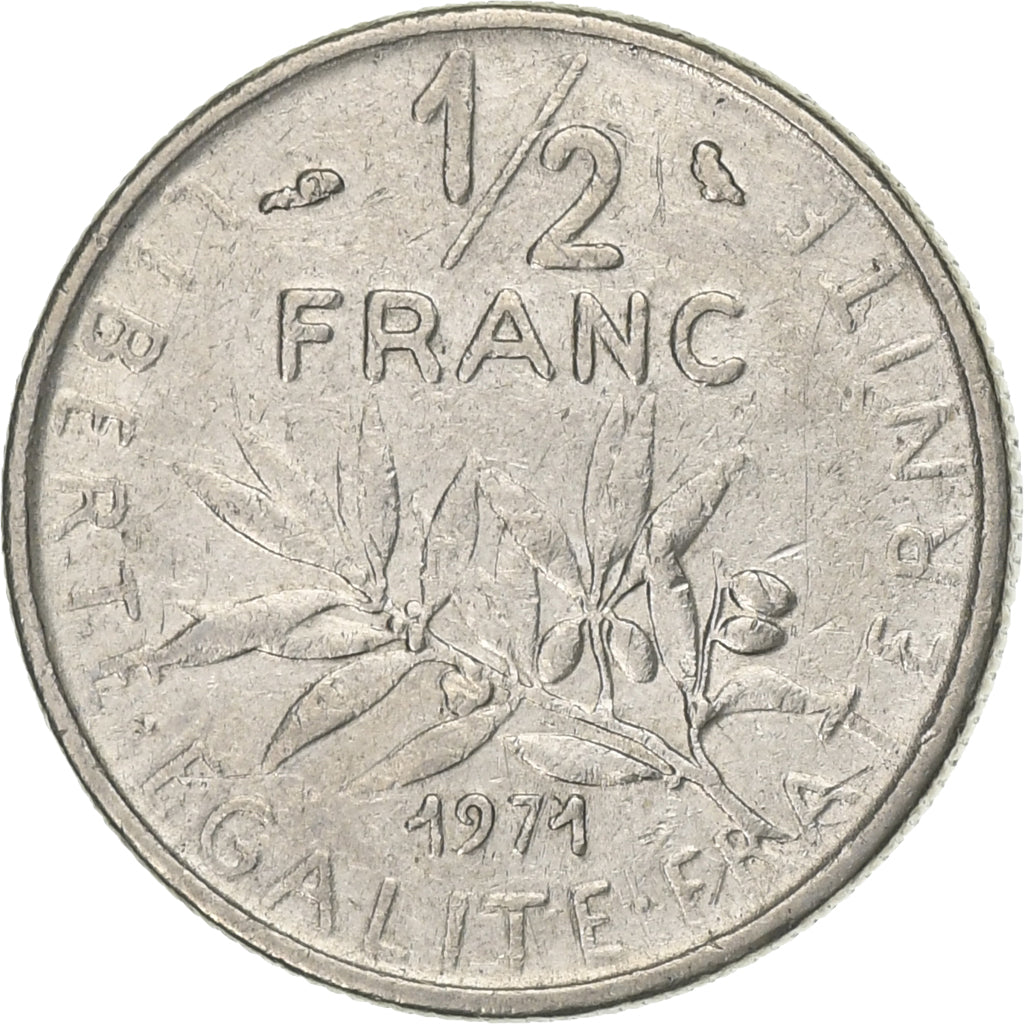 France, 1/2 Franc, Semeuse, 1971, Paris, Nickel, AU(50-53), Gadoury:429