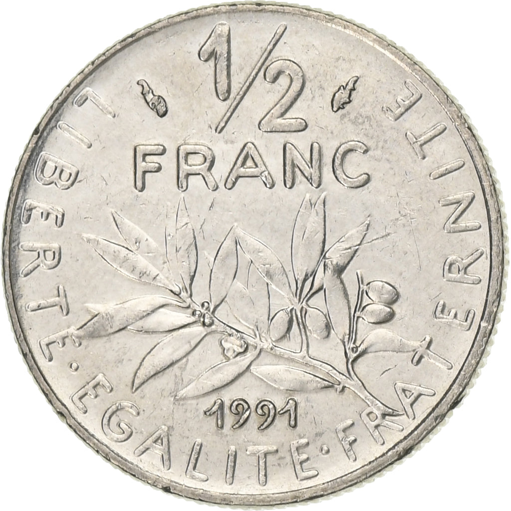 Frankreich, 1/2 Franc, Semeuse, 1991, Paris, Nickel, VZ, Gadoury:429, KM:931.1