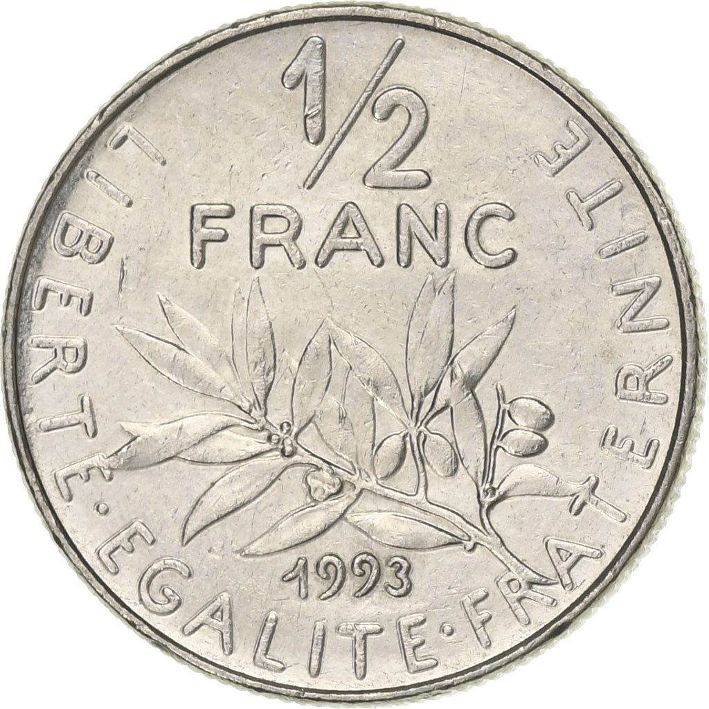 Frankreich, 1/2 Franc, Semeuse, 1993, Paris, Nickel, VZ, Gadoury:429, KM:931.1