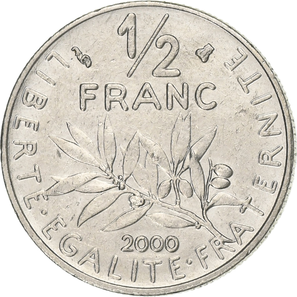 Frankreich, 1/2 Franc, Semeuse, 2000, Paris, Nickel, VZ, Gadoury:429, KM:931.1