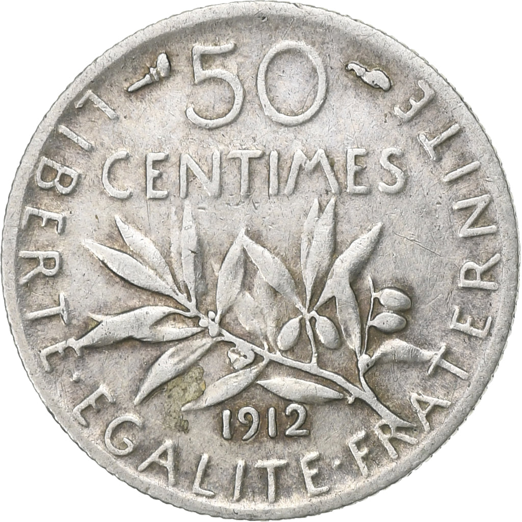 France, 50 Centimes, Semeuse, 1912, Paris, Silver, EF(40-45), Gadoury:420