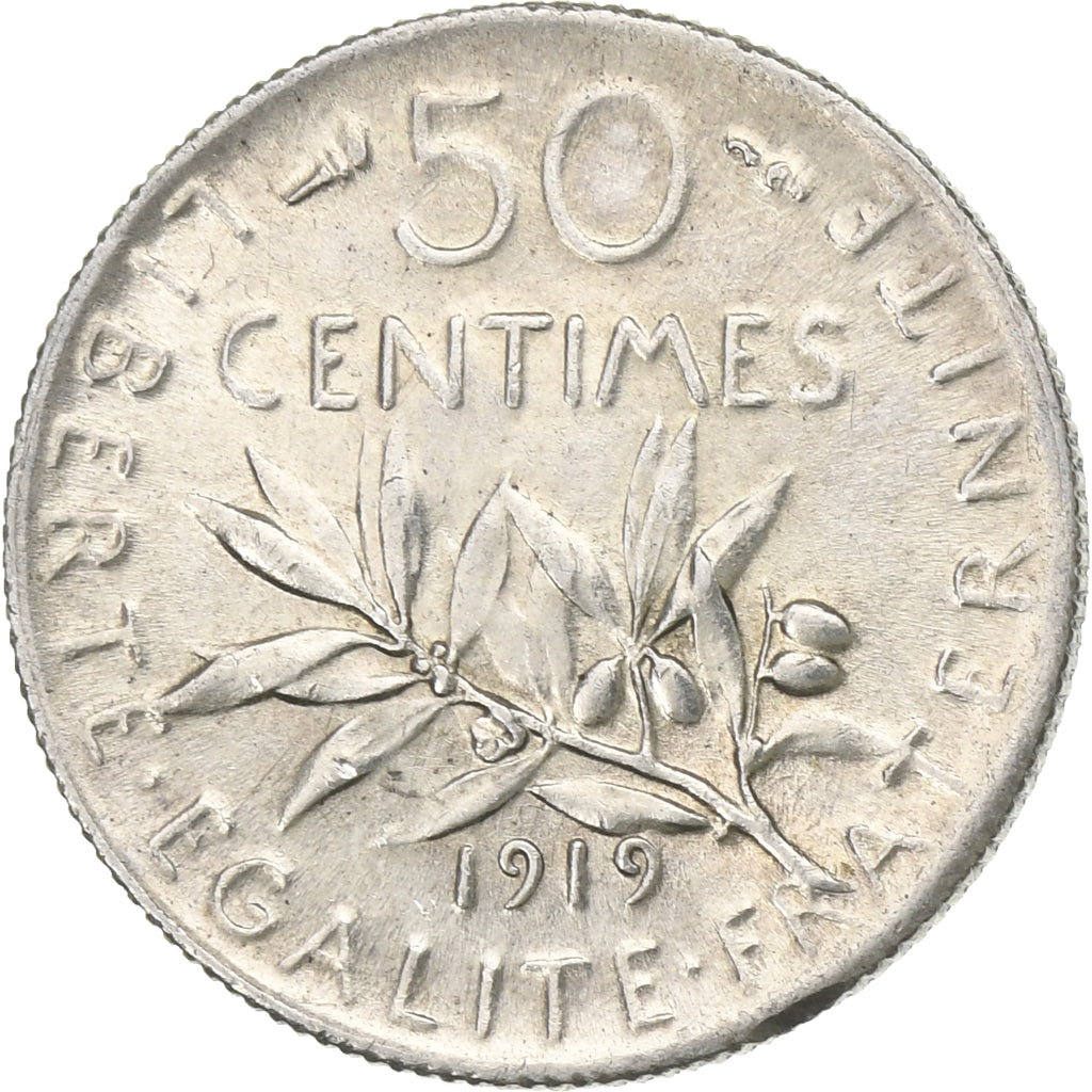 Frankreich, 50 Centimes, Semeuse, 1919, Paris, Silber, VZ, Gadoury:420