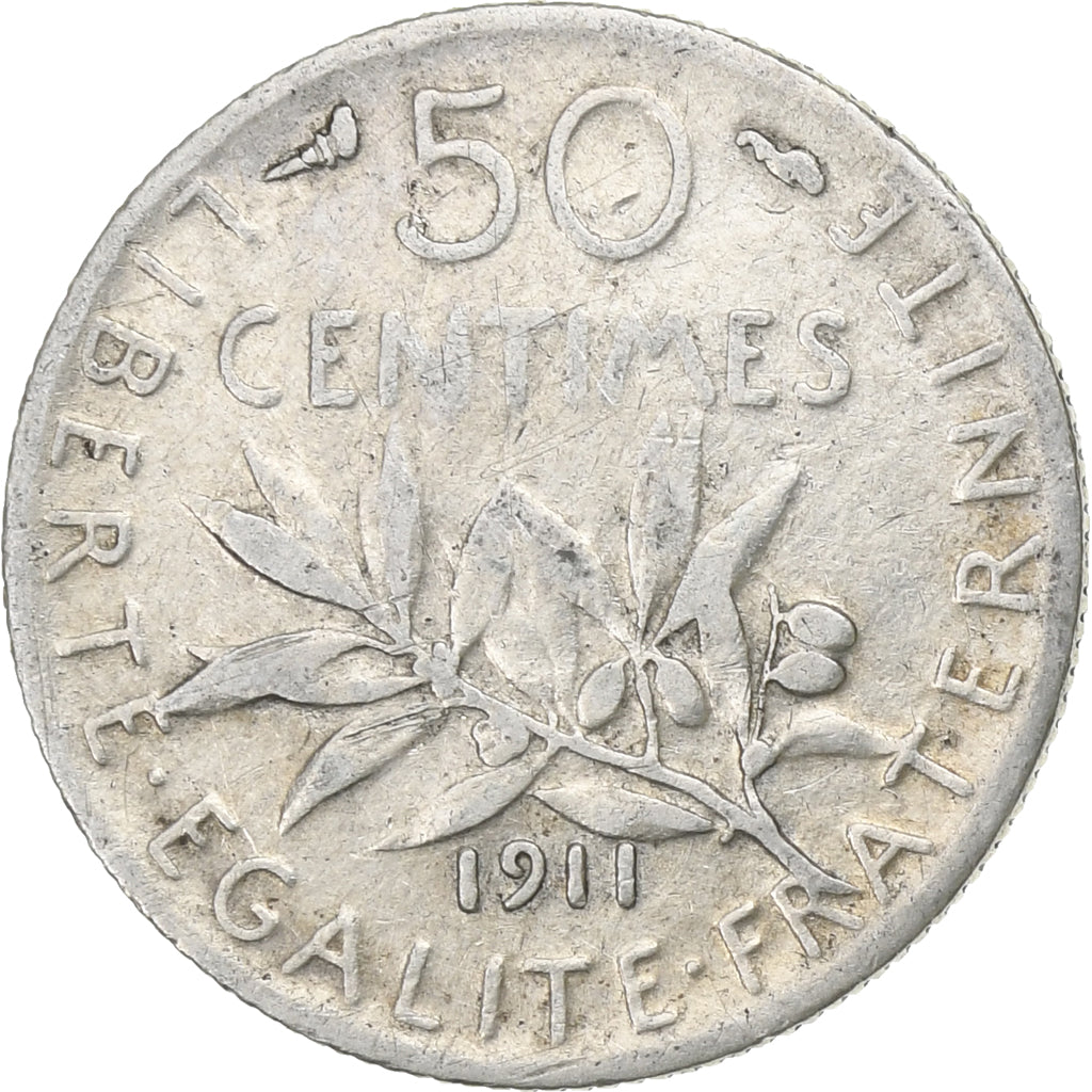 France, 50 Centimes, Semeuse, 1911, Paris, Argent, TTB, Gadoury:420