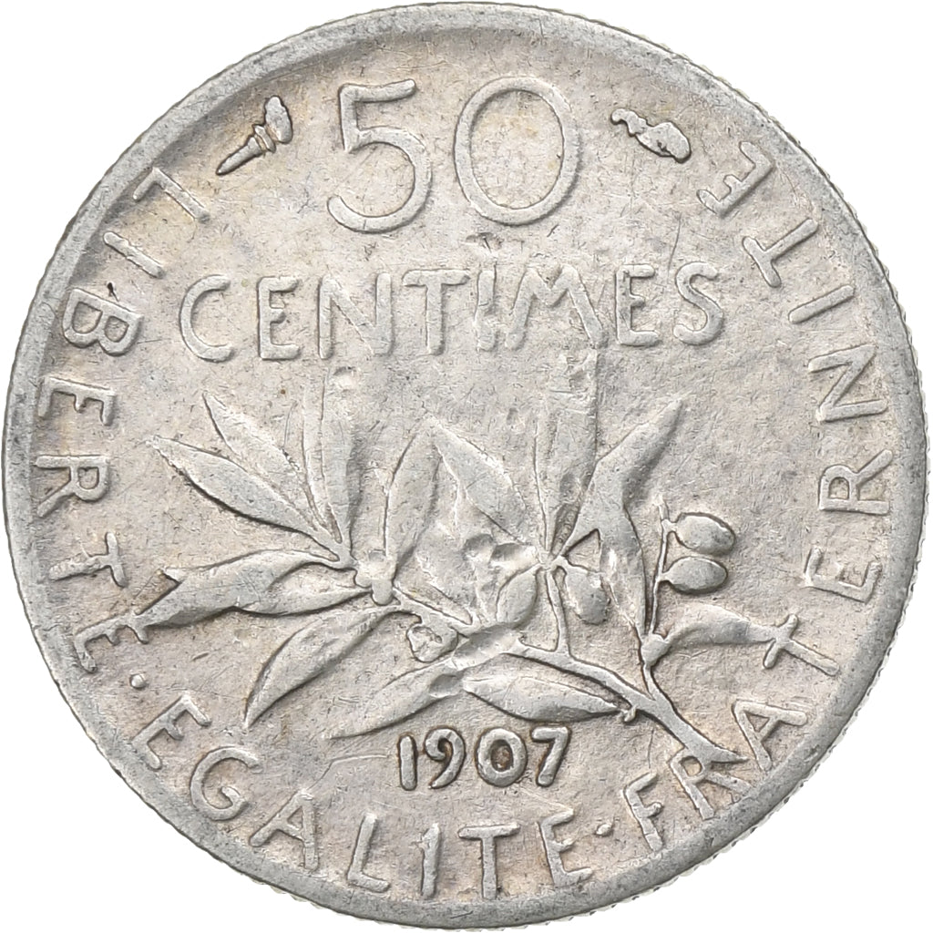 Frankreich, 50 Centimes, Semeuse, 1907, Paris, Silber, S+, Gadoury:420