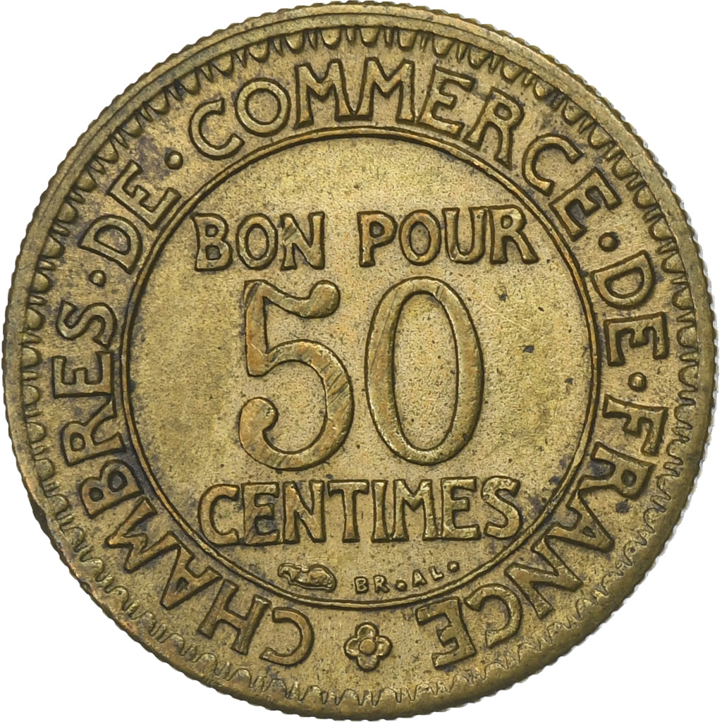 Frankreich, 50 Centimes, Chambre de commerce, 1924, Aluminum-Bronze, SS, KM:884