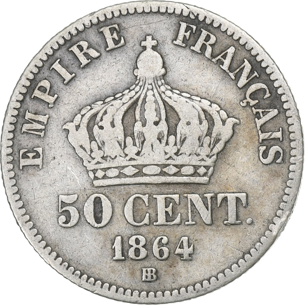 France, Napoleon III, 50 Centimes, Napoléon III, 1864, Strasbourg, Silver