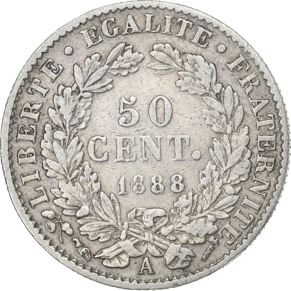 Francia, 50 Centimes, Cérès, 1888, Paris, Argento, BB, Gadoury:419a, KM:834.1