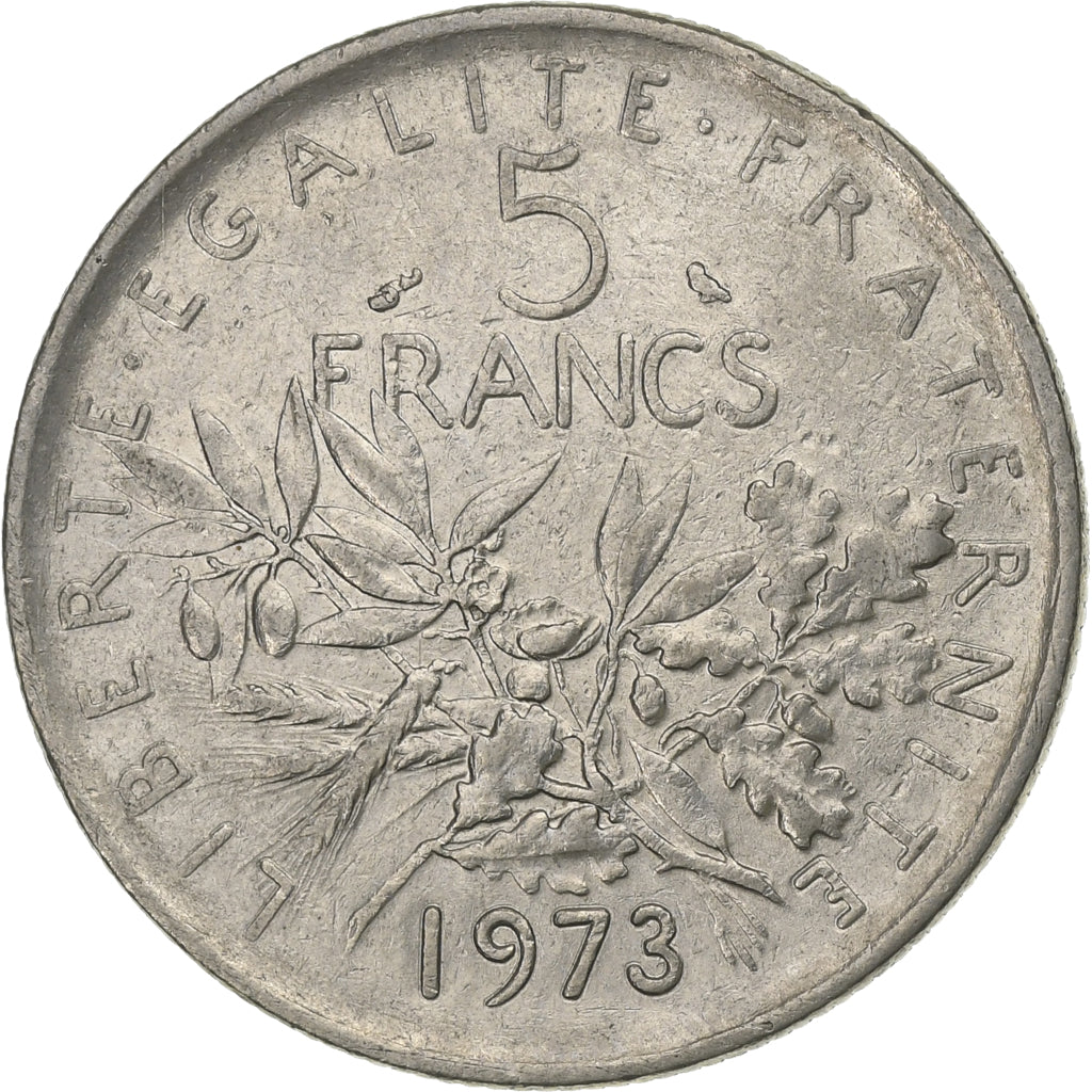 França, 5 Francs, Semeuse, 1973, Paris, Cobre-Níquel Revestido a Níquel