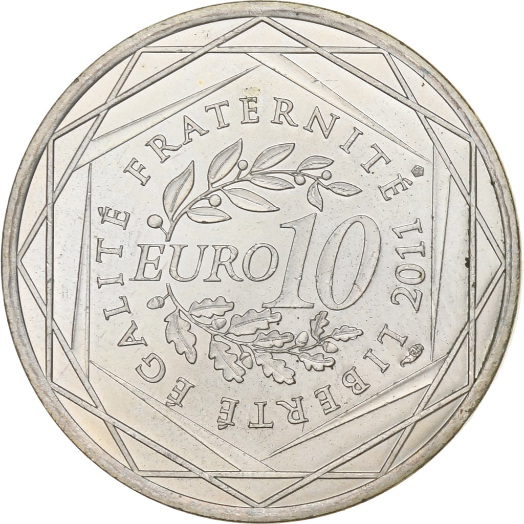 Francja, 10 Euro, Picardie, 2011, Paris, Srebro, AU(55-58), KM:1747