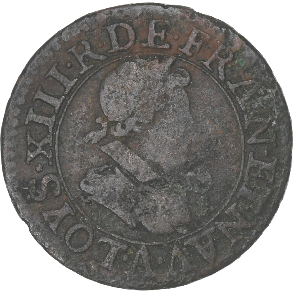 Francja, Louis XIII, Denier Tournois, Denier tournois, buste juvénile au col