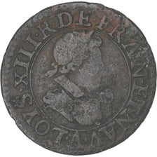 Francja, Louis XIII, Denier Tournois, Denier tournois, buste juvénile au col