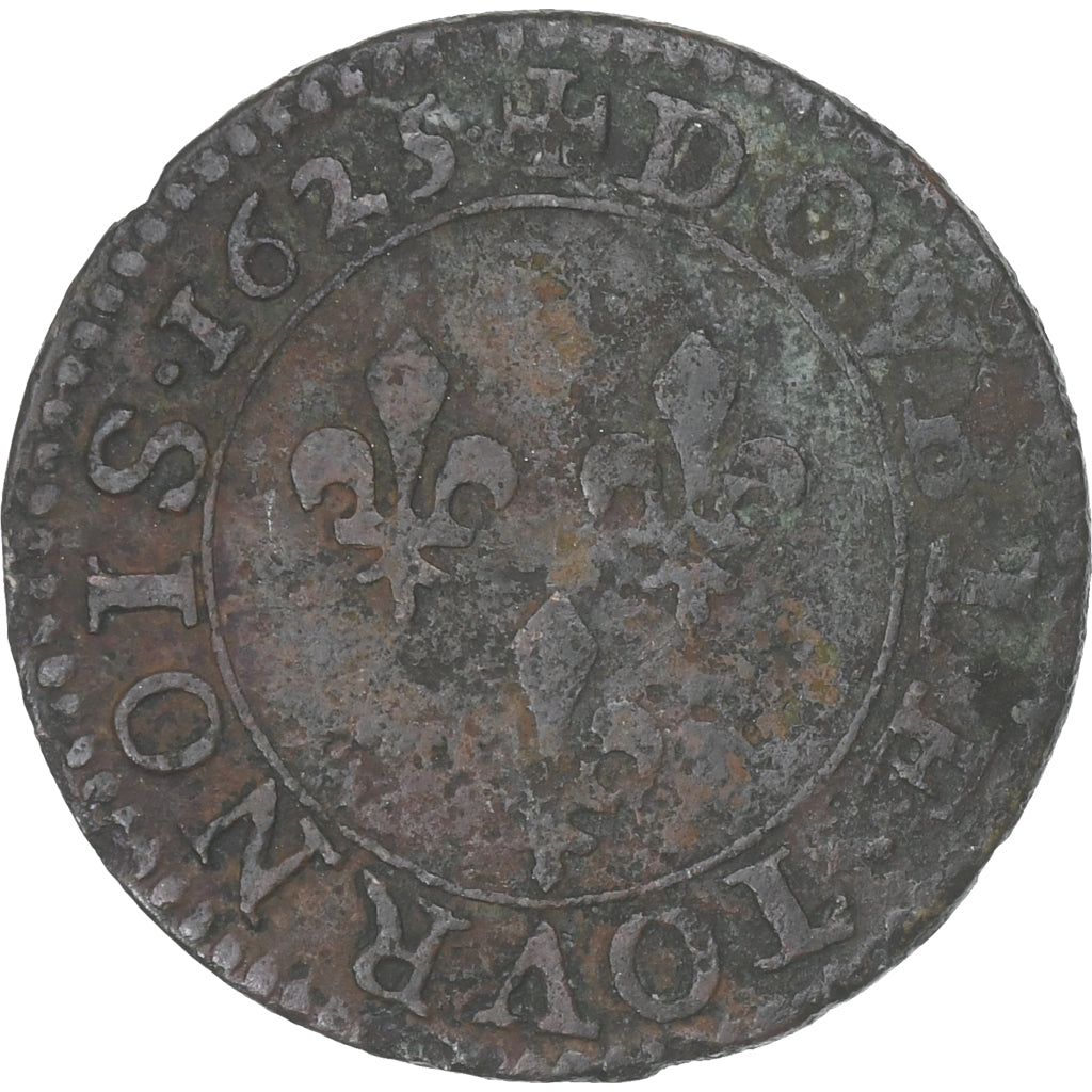 Francja, Louis XIII, Denier Tournois, Denier tournois, buste juvénile au col
