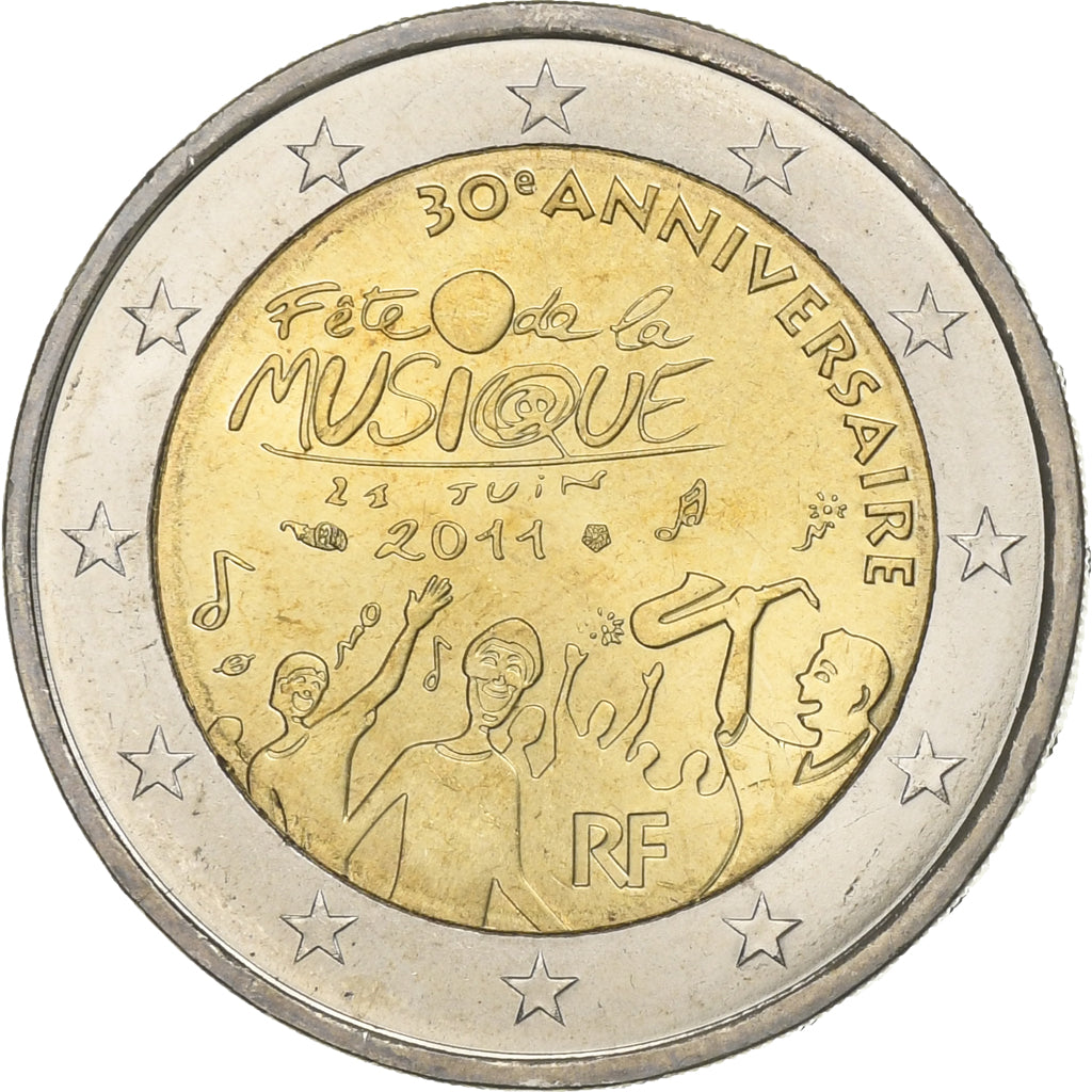 Frankreich, 2 Euro, Fête Musique, 2011, Paris, UNZ, Bi-Metallic, KM:1789
