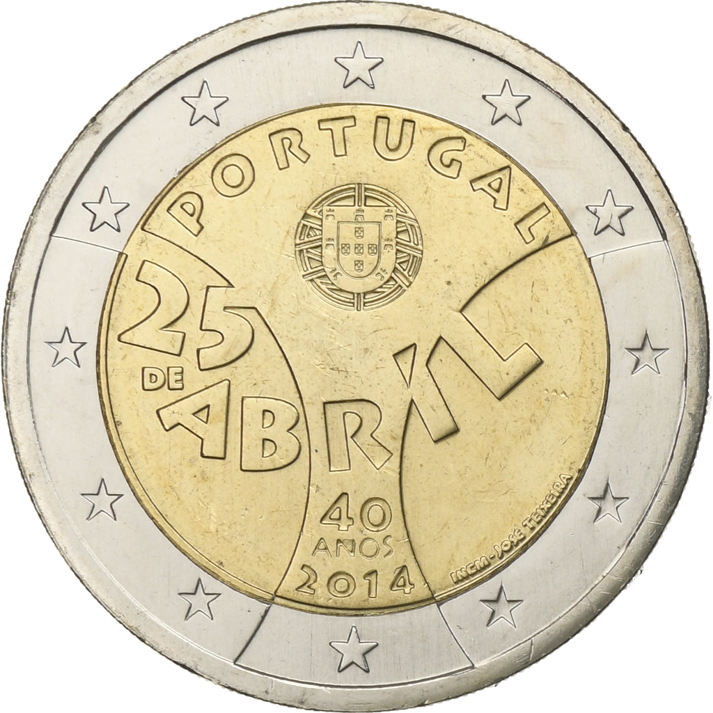 Portugal, 2 Euro, Revolution Oeillets, 2014, Lisbon, MS(63), Bi-Metallic