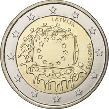 Latvia, 2 Euro, 2015, 30 ans   Drapeau européen, MS(63), Bi-Metallic, KM:New