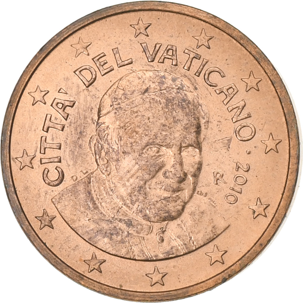 CIDADE DO VATICANO, Benedict XVI, Euro Cent, 2010, Rome, Aço Cromado a Cobre