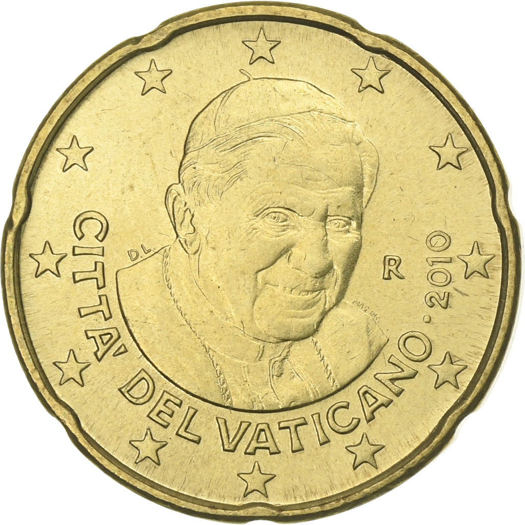 CIDADE DO VATICANO, Benedict XVI, 20 Euro Cent, 2010, Rome, Latão, AU(55-58)