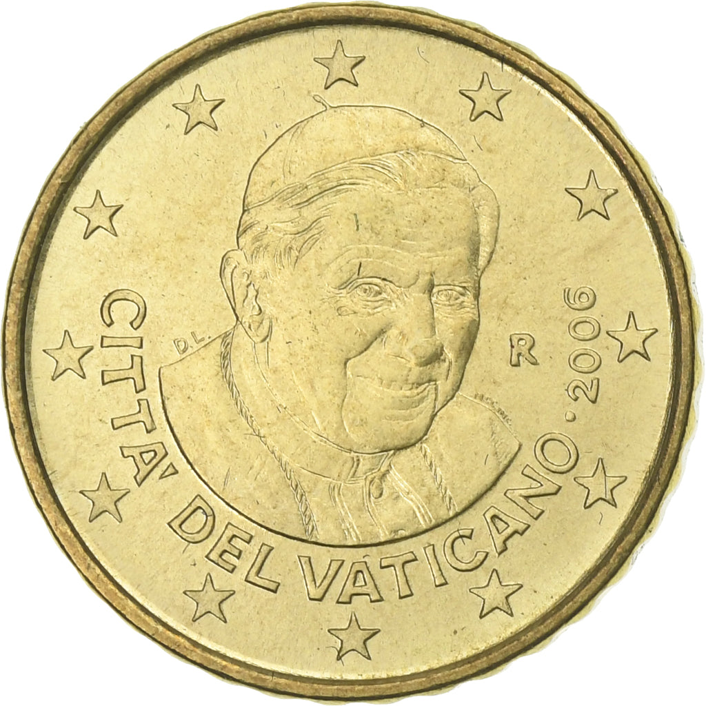 CIDADE DO VATICANO, Benedict XVI, 10 Euro Cent, 2006, Rome, Latão, AU(55-58)