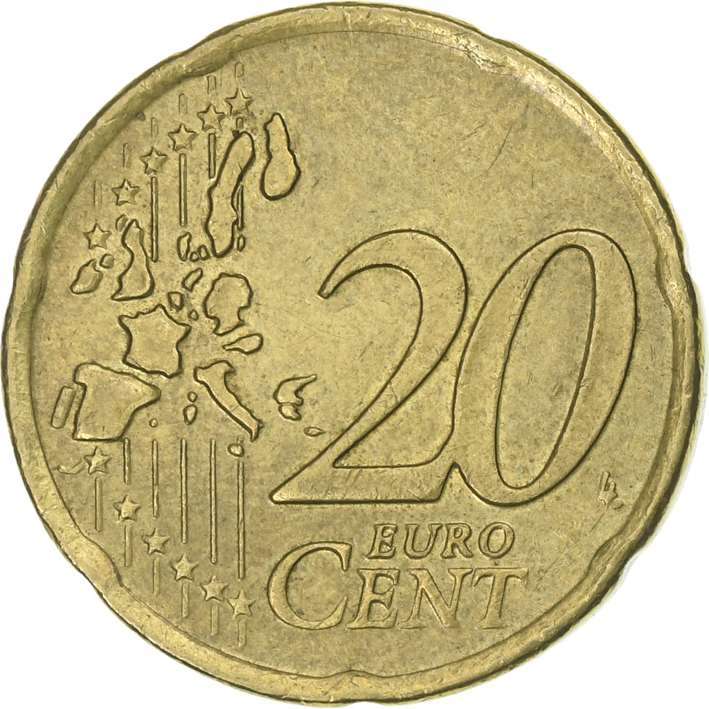 Greece, 20 Euro Cent, 2002, EF(40-45), Brass, KM:185