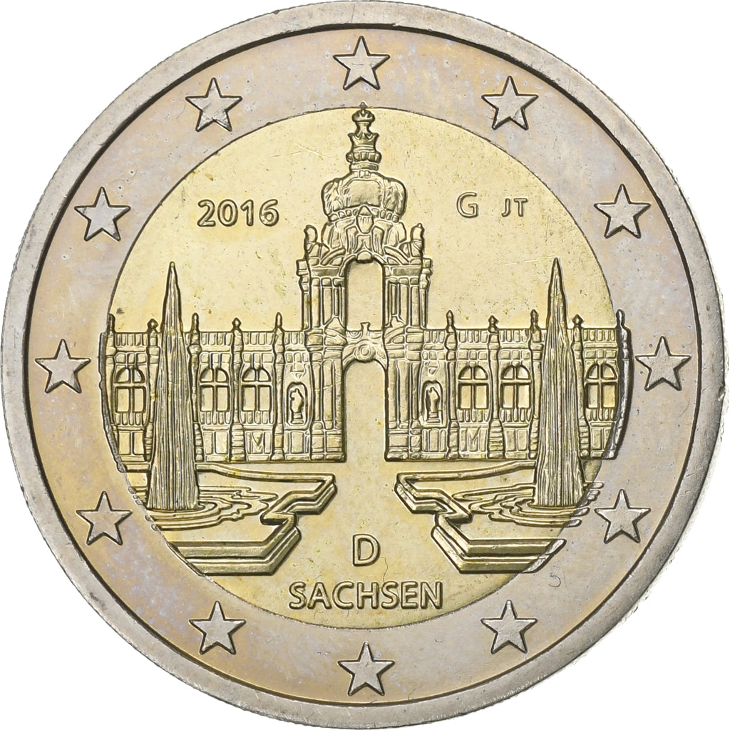 Niemcy, 2 Euro, Sachsen, 2016, Karlsruhe, MS(63), Bimetaliczny, KM:New
