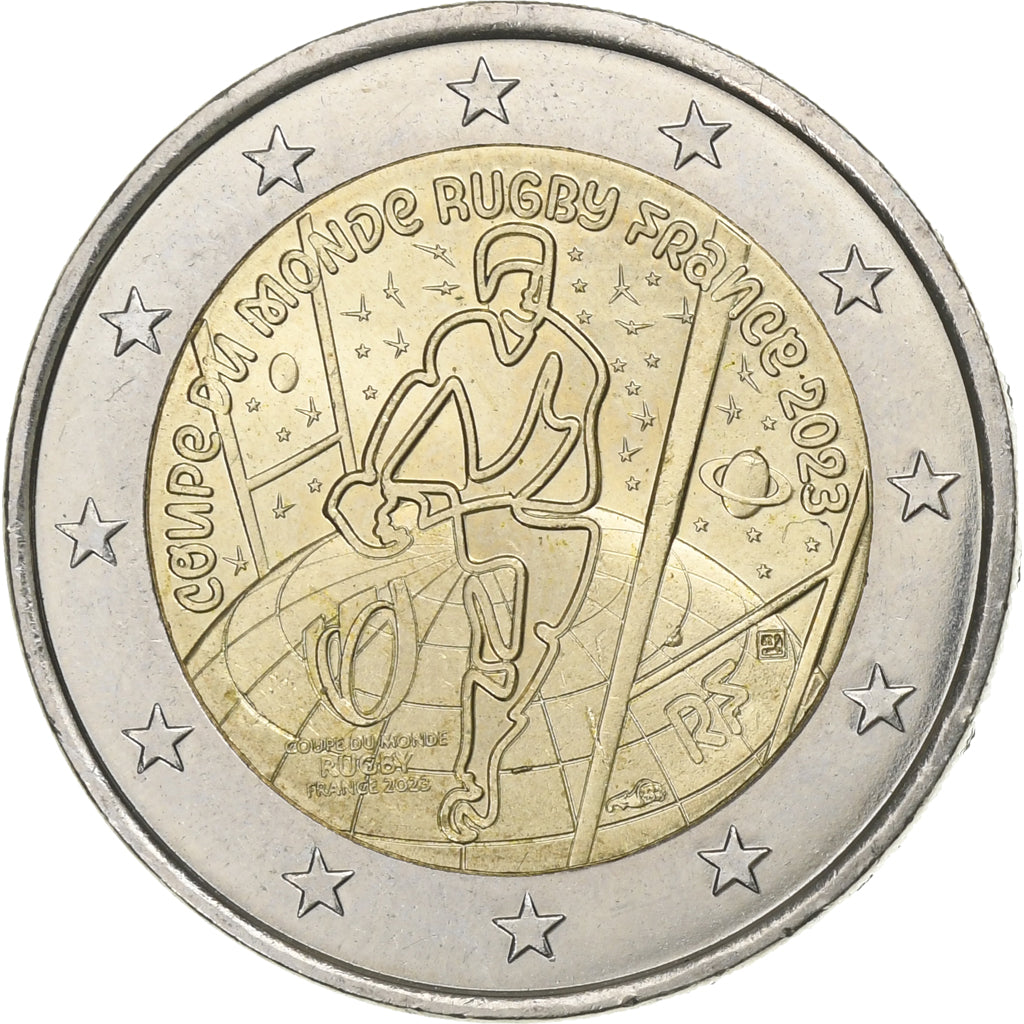 France, 2 Euro, Coupe du monde de rugby, 2023, Bimétallique, SUP+, KM:3226