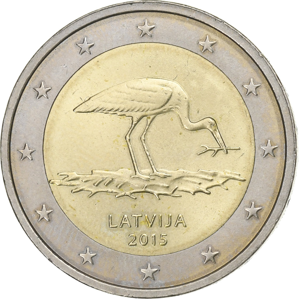 Latvia, 2 Euro, Cigogne, 2015, MS(63), Bi-Metallic