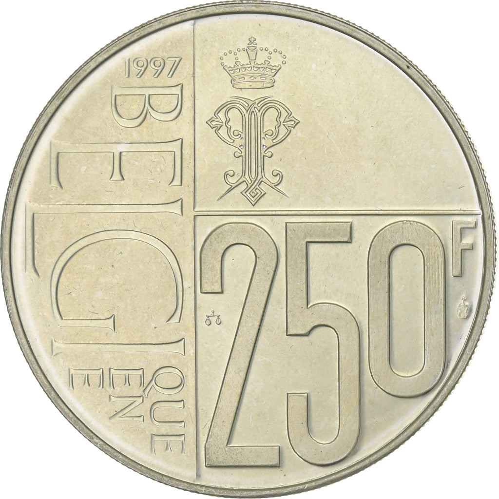 Coin, Belgium, 250 Francs, 250 Frank, 1997, Brussels, MS(63), Silver, KM:207