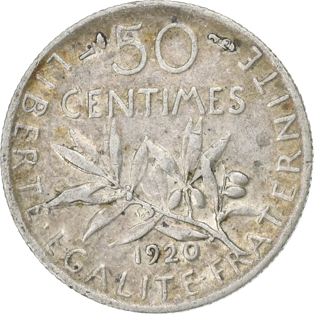 Frankreich, 50 Centimes, Semeuse, 1920, Paris, Silber, SS, Gadoury:420, KM:854