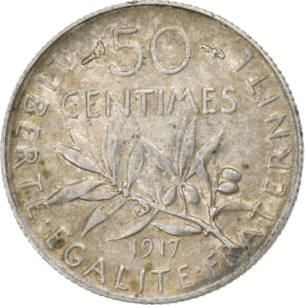 Frankreich, 50 Centimes, Semeuse, 1917, Paris, Silber, SS, Gadoury:420, KM:854