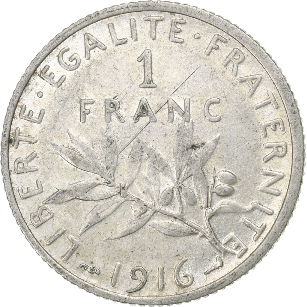 France, Franc, Semeuse, 1916, Paris, Silver, EF(40-45), Gadoury:532, KM:844.1