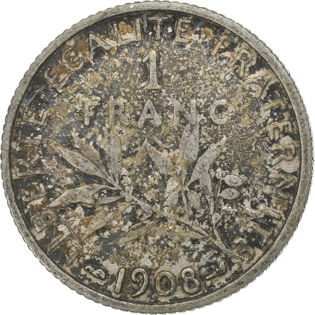 Francia, Franc, Semeuse, 1908, Paris, Plata, BC+, Gadoury:532, KM:844.1