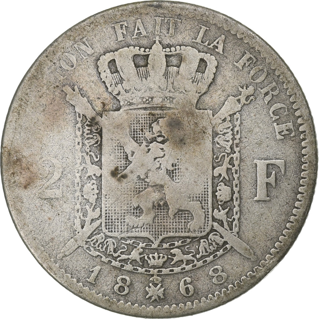 Belgium, Leopold II, 2 Francs, 1868, Silver, VF(30-35)