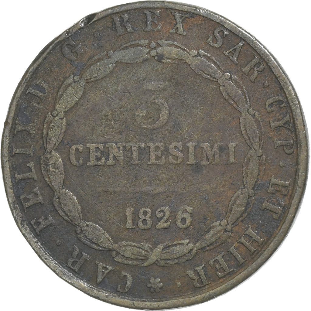 Kingdom of Sardinia, Royaume de Sardaigne, Charles-Félix, 5 Centesimi, 1826