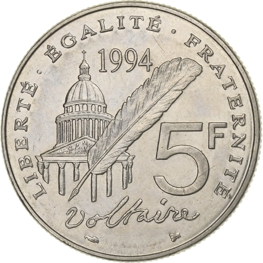 Frankreich, 5 Francs, Voltaire, 1994, Paris, Nickel, VZ, Gadoury:775, KM:1063